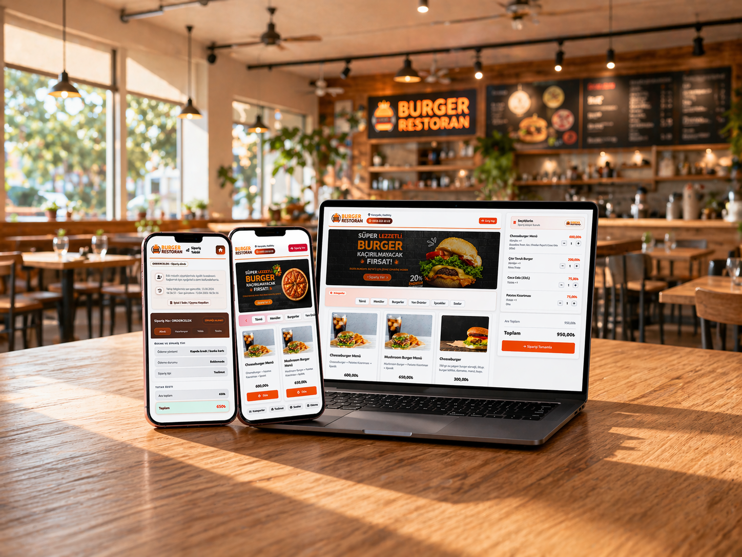 Burger restaurant online ordering on desktop and mobile
