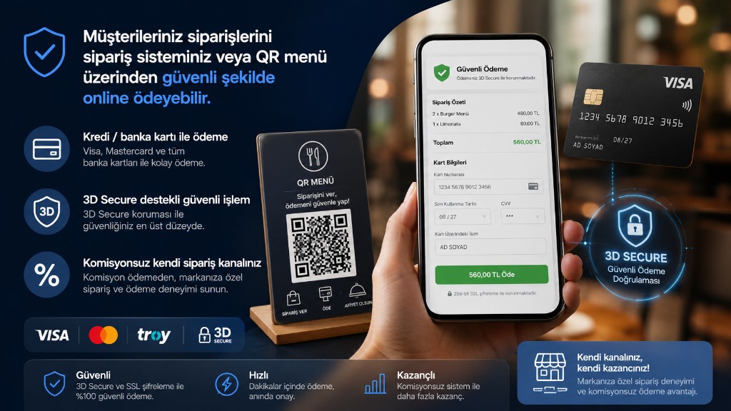 Online payment integration: secure card checkout via ordering system and QR menu with 3D Secure