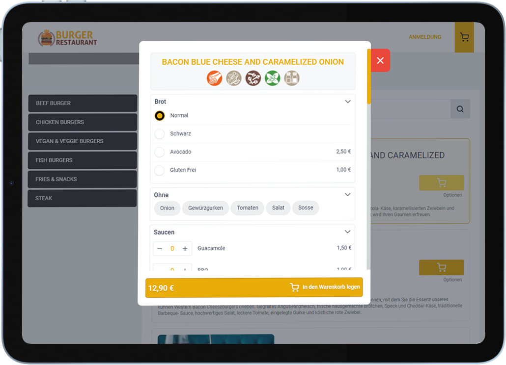 Yellow burger theme — tablet