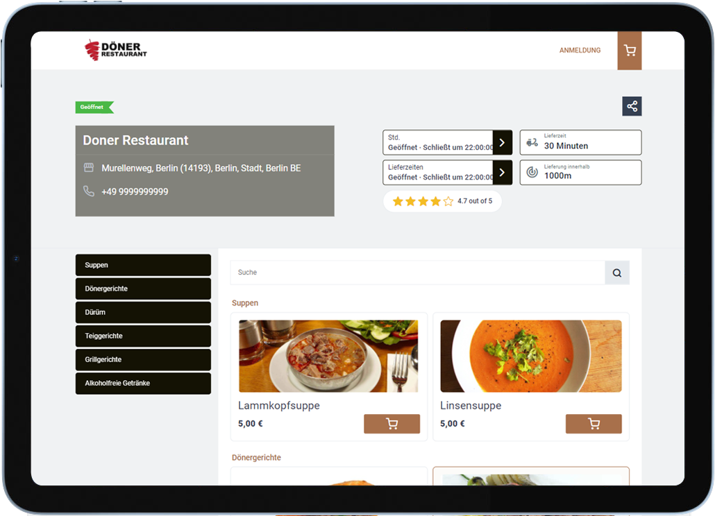 Brown döner theme — tablet