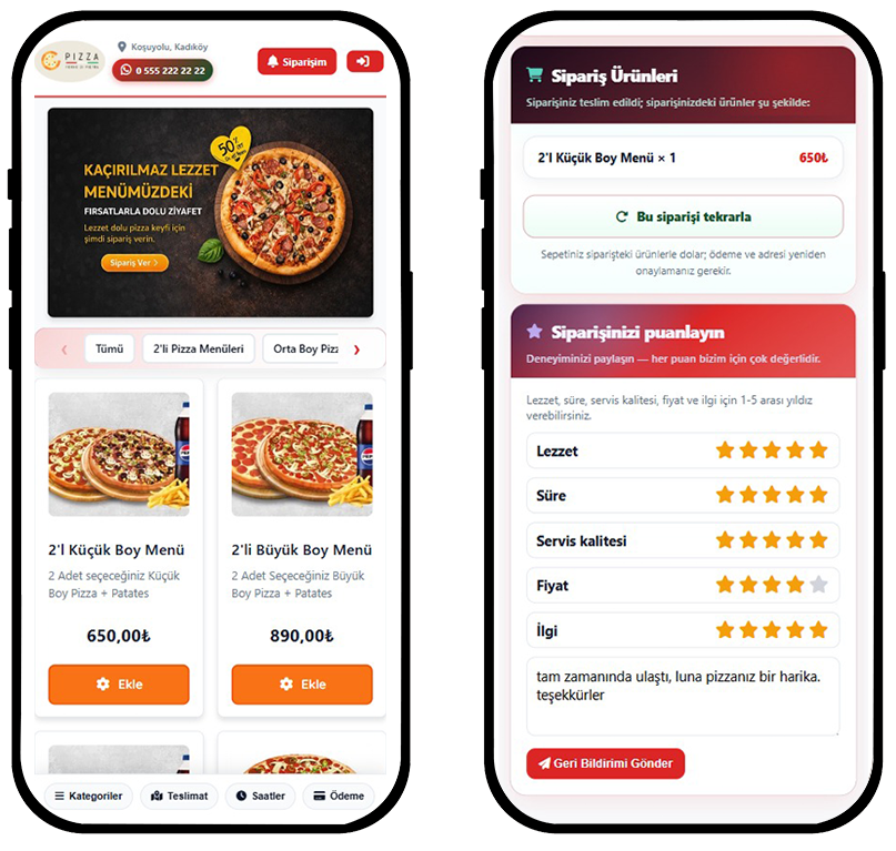 Pizza restaurant ordering — mobile