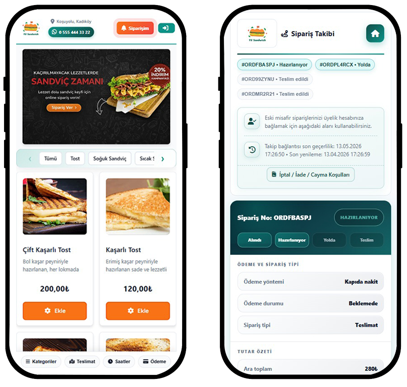 Toast & sandwich ordering — mobile