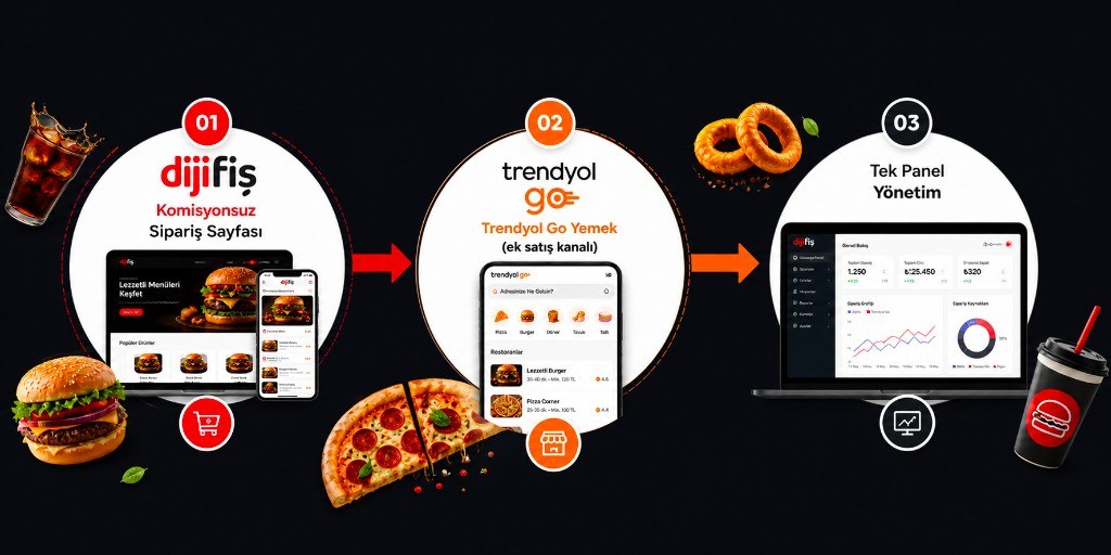 Drei-Schritte-Ablauf: Dijifis provisionsfreie Bestellseite, Trendyol Go Yemek als Zusatzkanal und einheitliches Panel-Management